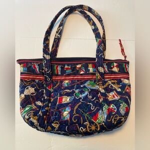 Vera Bradley Rare 1994 Nautical Quilted cotton Shoulder Bag Red Lining Vintage